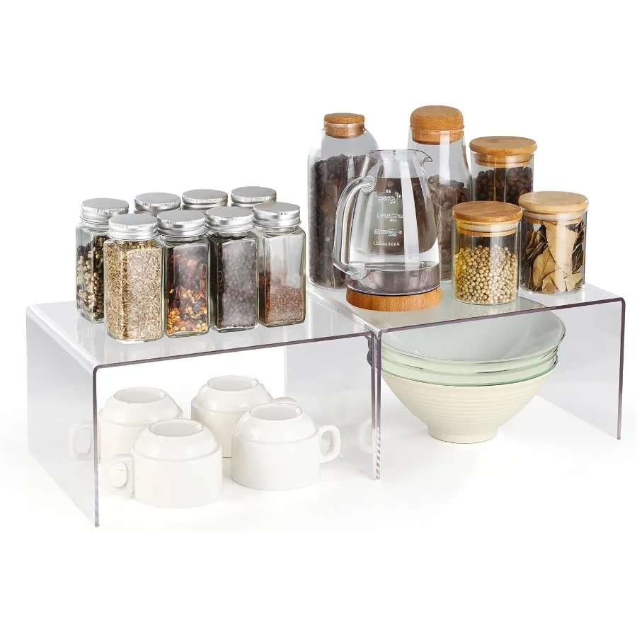 

Acrylic Cabinet Organizer Shelf Organizer Set of 2 Spice Organization for Cabinet Spice Rack Stackable Kitchen Countertop Organ