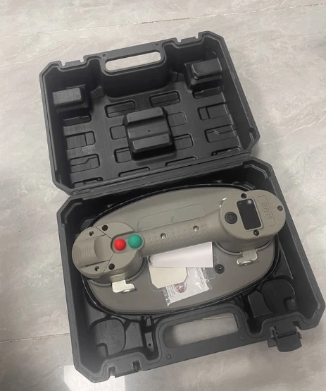 Electric tile vacuum lift with automatic air compensation system, glass ceramic plate installation and handling suction cup