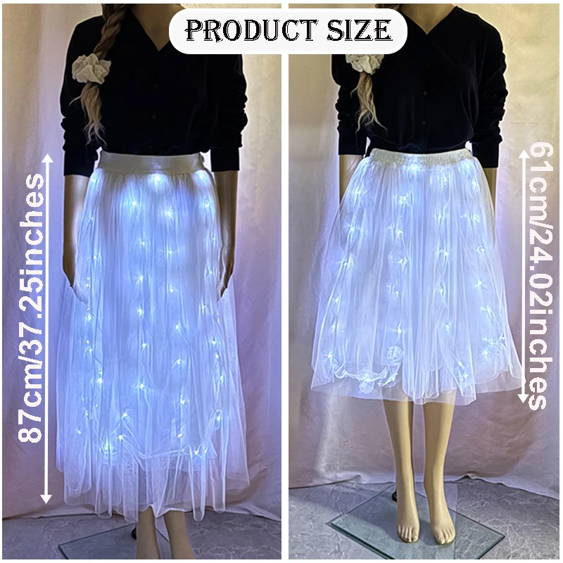 Falda luminosa blanca, falda de baile iluminada, falda de baile tutú de ballet, traje de baile ligero electrónico para accesorios de actuación en escenario