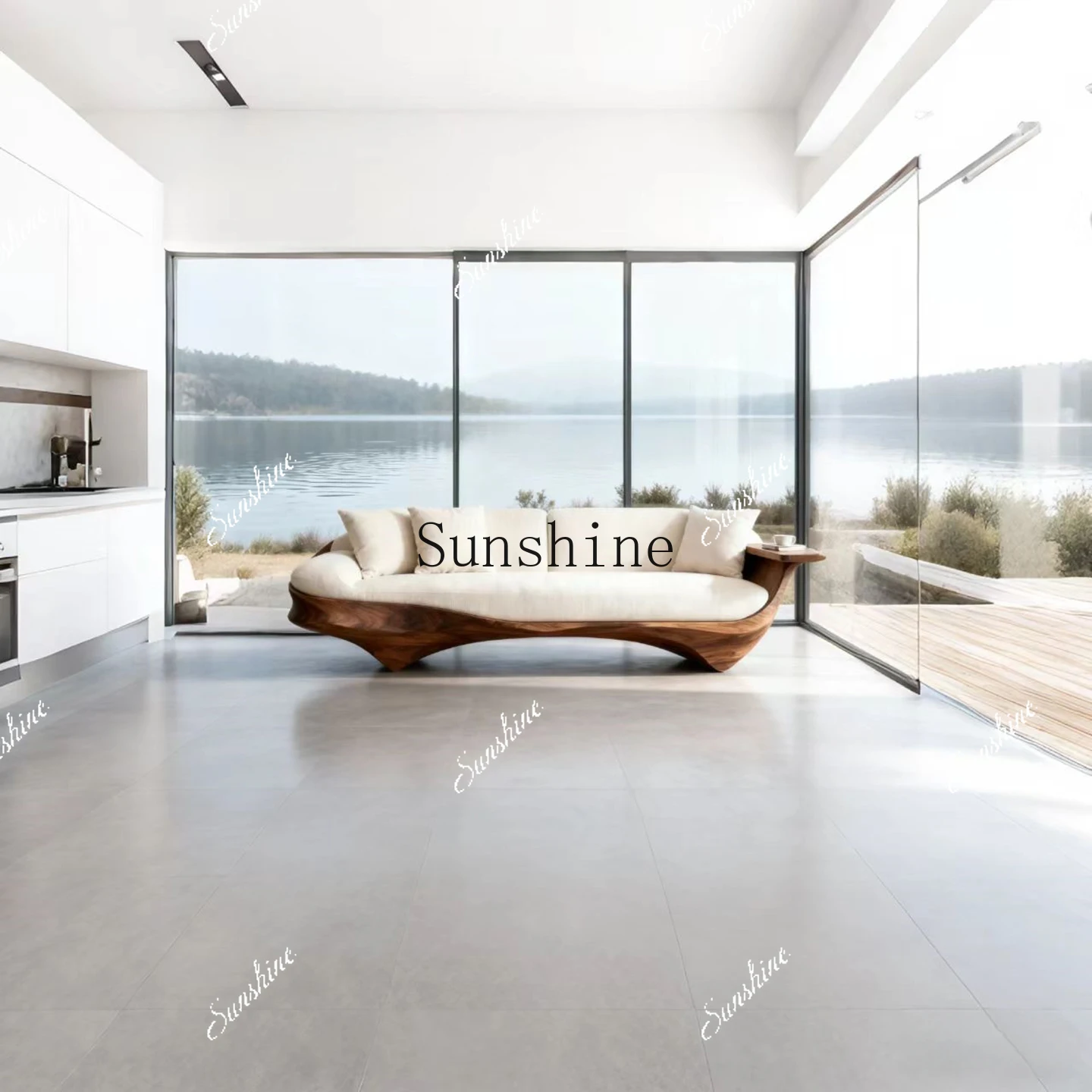 

Solid wood, straight row sofa living room light luxury high-end arc designH