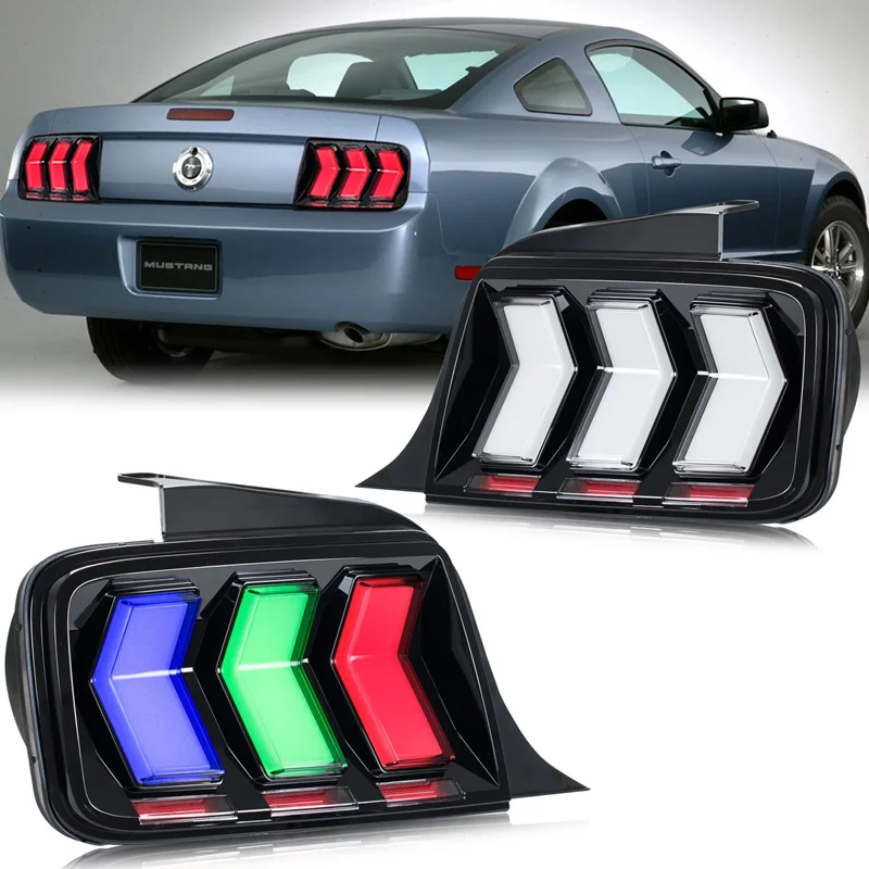 LED RGB Tail Lights For Ford Mustang 2005 2006 2007 2008 2009 Animation Sequential Turn Signal Rear Lamps Assembly