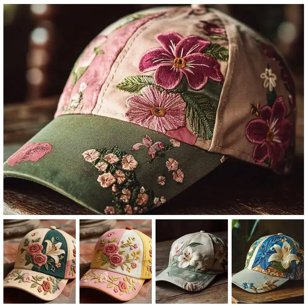 New Design Polyester Unisex Hat Vintage Durable Floral Cap Retro Breathable Embroidered Hat - view 5
