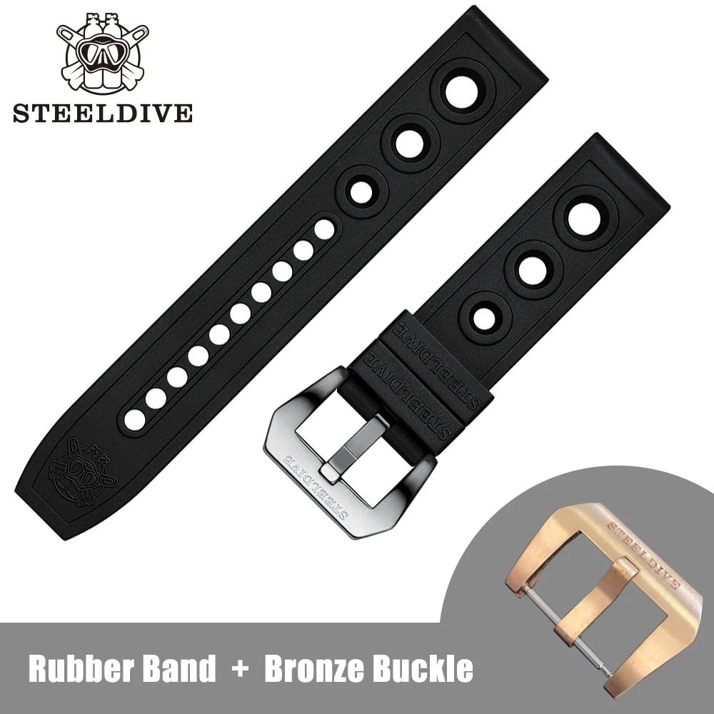 STEELDIVE Watch Strap 20mm 22mm Bronze Buckle Rubber Strap Premium Soft Rubber Bracelets Watchband Dive Watches