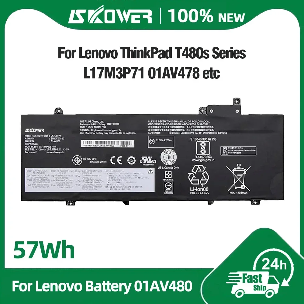SKOWER 57Wh 01AV478 01AV479 01AV480 Laptop-Akku für Lenovo ThinkPad T480s L17L3P71 L17M3P71 L17M3P72 SB10K97620 SB10K97621