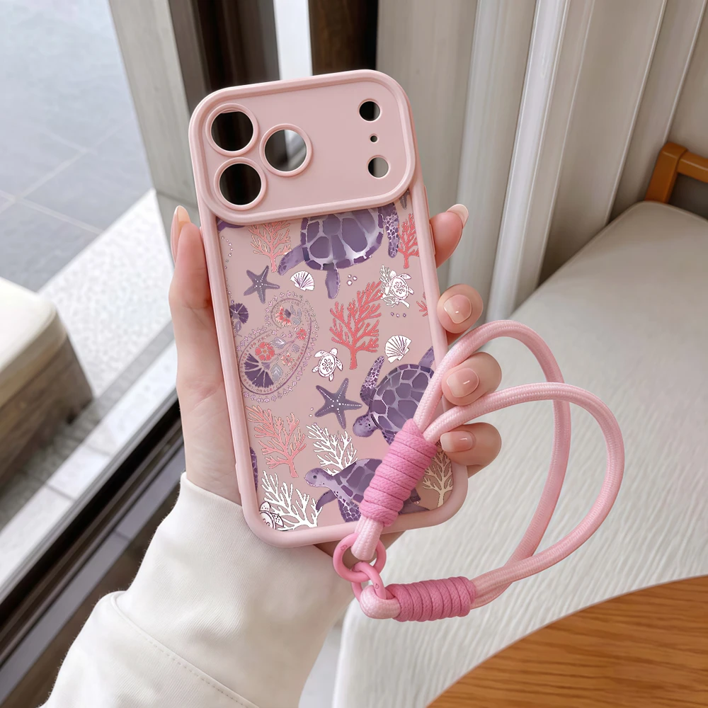 Meeresschildkröten-Korallen-Lanyard-Handyhülle für iPhone 12 13 14 15 16 17 Pro Max 16 15 14 Pro Plus 17E Stoßfeste Matte Silikonhülle – Detail 8