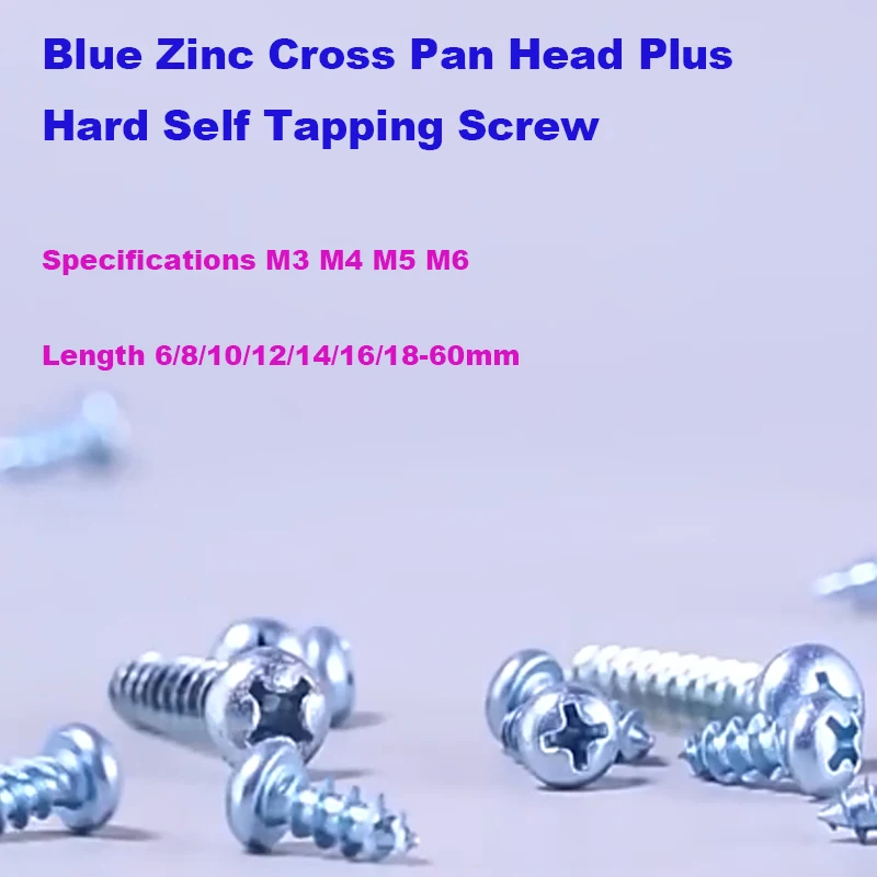 Blue Zinc Cross Pan Head Plus Hard Self Tapping Screw M3 M4 M5 M6 Phillips Round Head Wood Screw Length 6/8/10/12/14/16/18-60mm