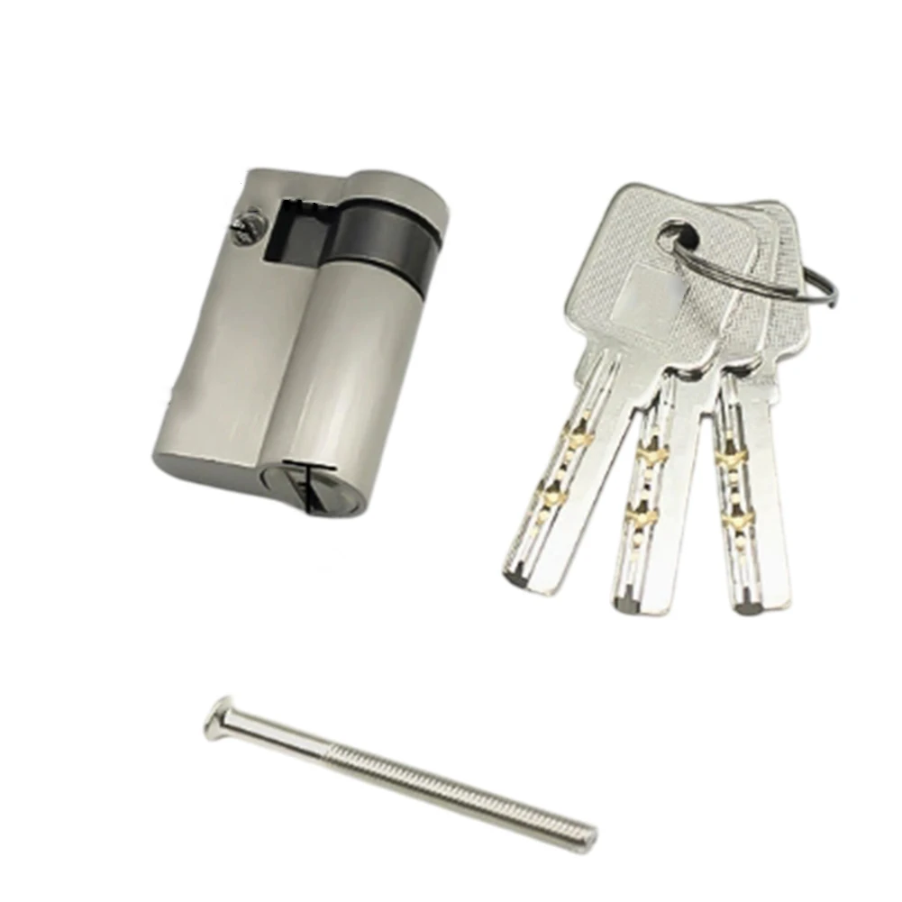 Copper Half Lock Cylinder 45mm 50mm for Interior Doors European Standard Security Lock with 3 Brass Keys for Bedroom Bathroom