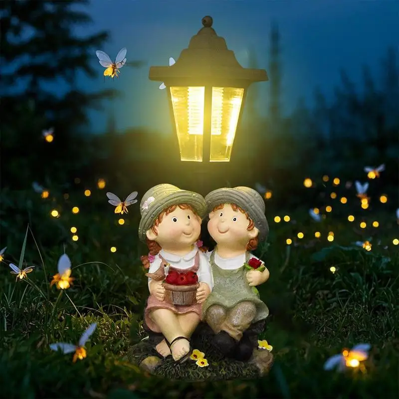 

Solar Lantern Garden Statues Outdoor Solar Statues Rustic Girls Resin Sculptures Decorative Lawn Ornaments For Balcony Poolside