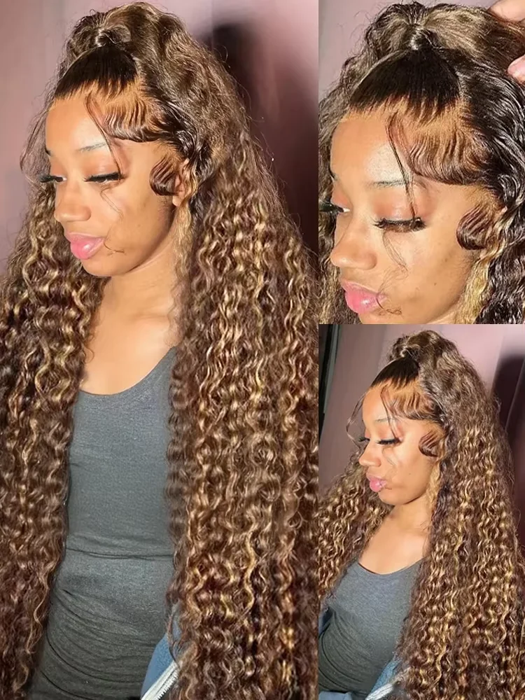 250 Density 30 46 Inch Highlight Ombre Deep Wave HD Lace Front Wig Colored Curly Human Hair Wig 13x6 Lace Frontal Wigs For Women image 2