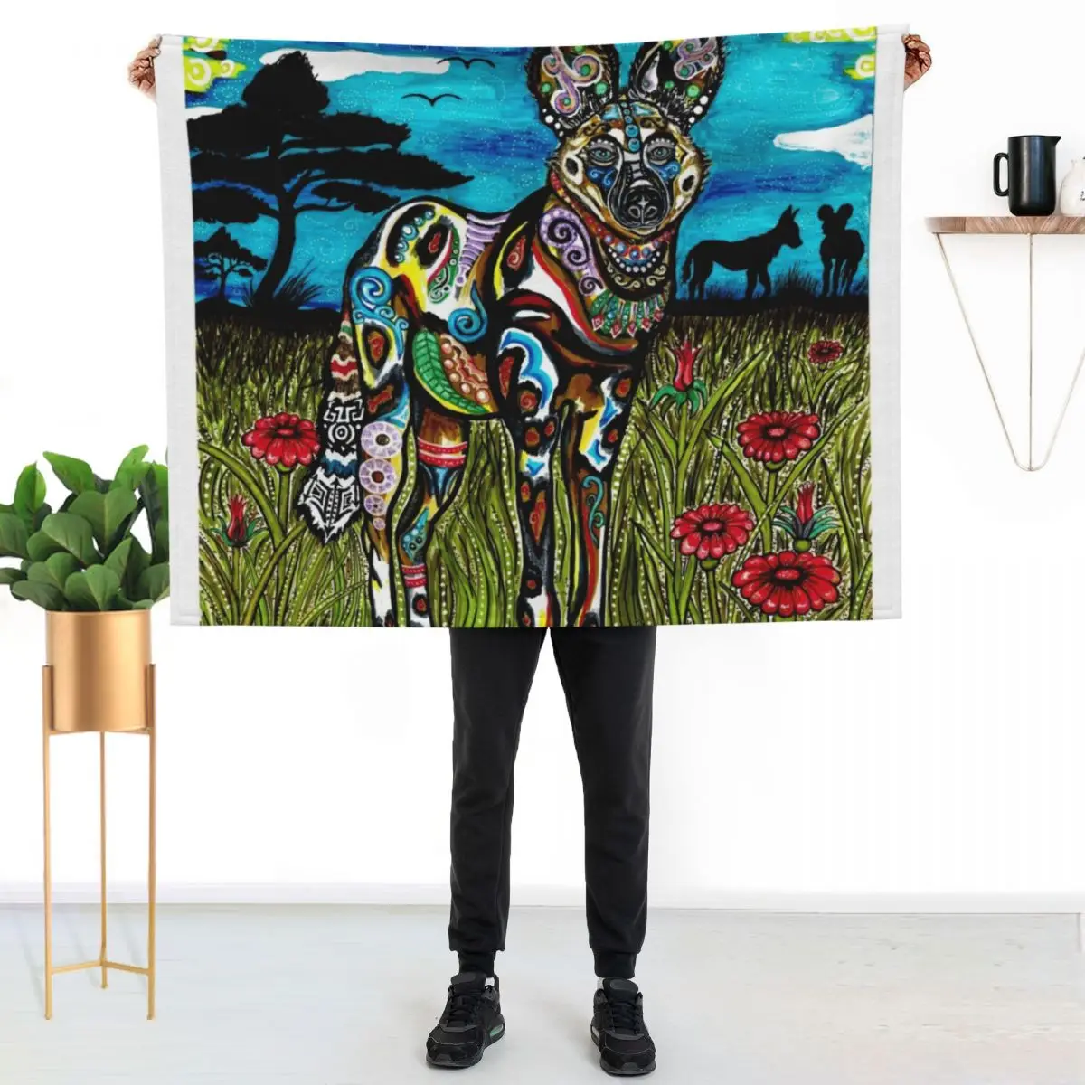 African Wild Dog Throw Blanket Warm Plush Fuzzy Blanket for Living Room