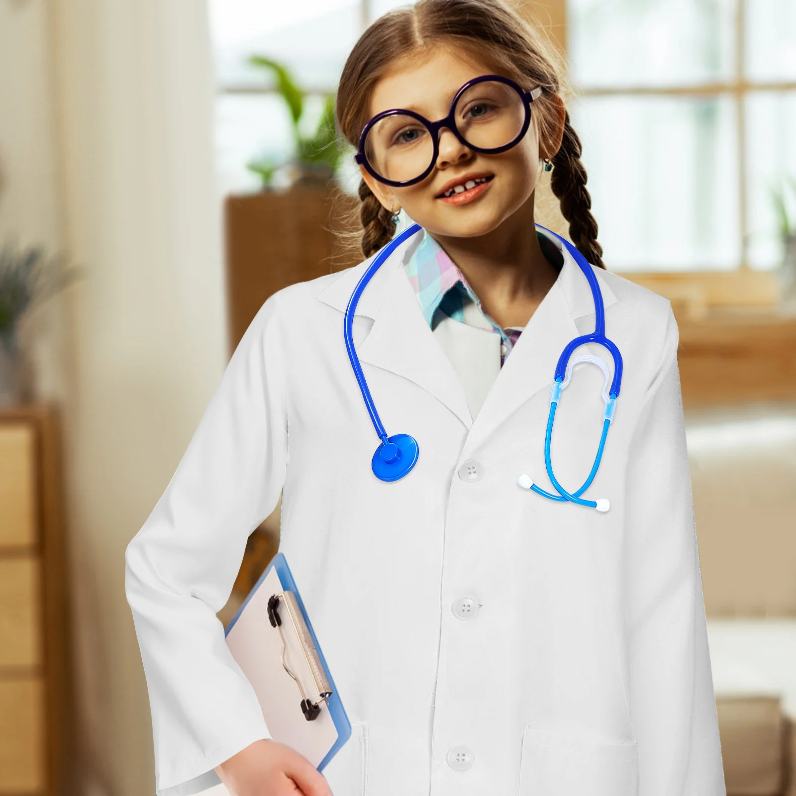 

White Coat Doctor Costume Kids Lab Toddler Scientist Set Cotton Cosplay Large Pockets Comfortable Fabric Versatile Use Party