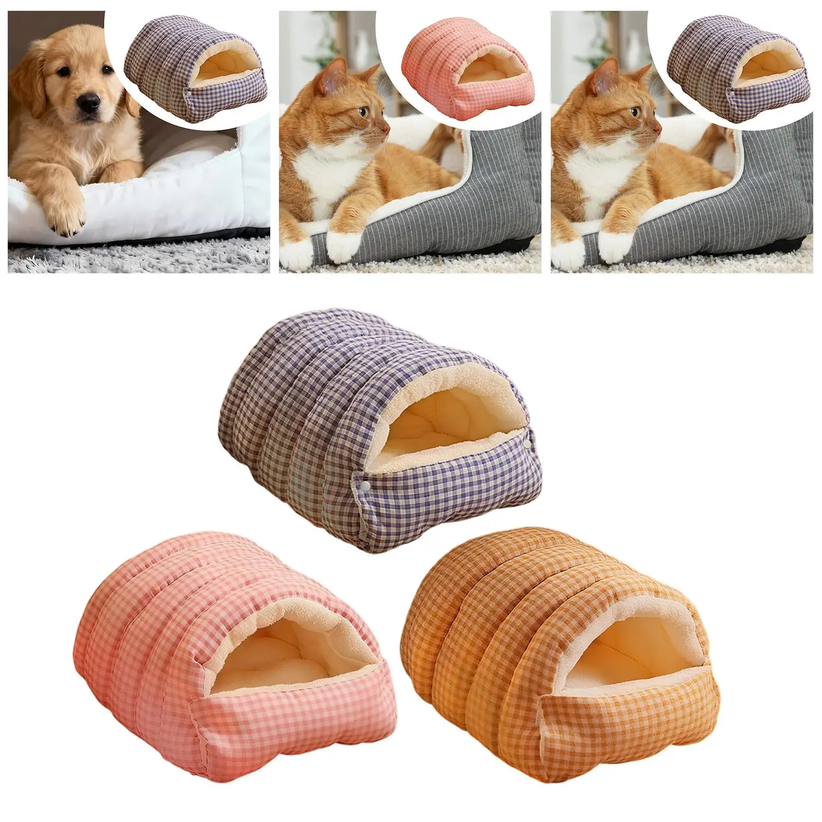 

Мягкая льняная кровать для кошек, теплое пещерное гнездо, съемный дом, убежище для домашних котят, спальный мешок для домашних животных, аксессуары