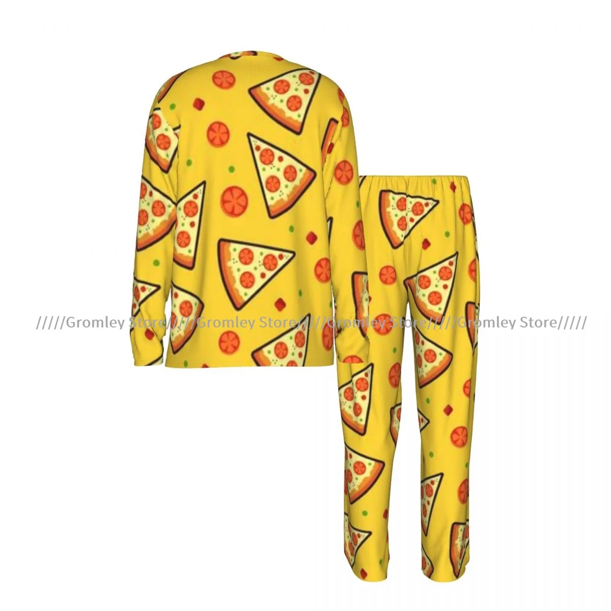 Men's Sleepwear Set Pizza Texture Long Sleeve Top and Long Pants Pajamas Male Home Loungewear Nightwear
