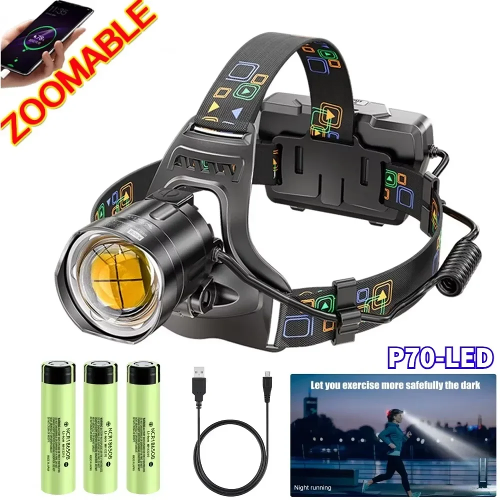 

Super Bright XHP90 LED Headlamp Long Range Zoomable USB Rechargeable Waterproof Headlight for Outdoor Camping Hunting Fishing