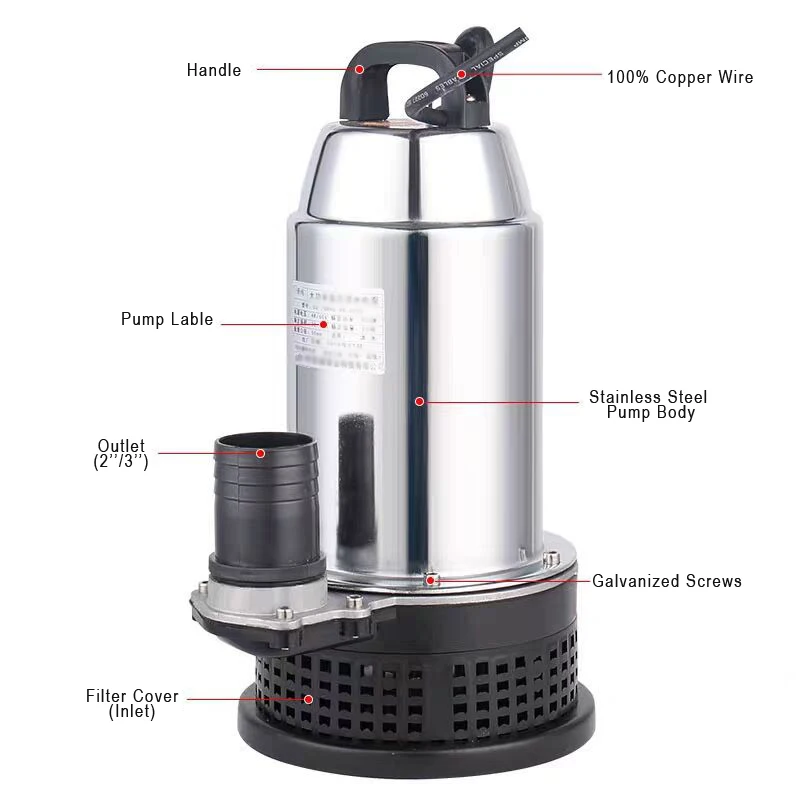 Portable DC 48V 60 72 V 900W Submersible River Water Farm Irrigation 2'' Big Flow Battery Solar Home Use DC Dewatering Pump