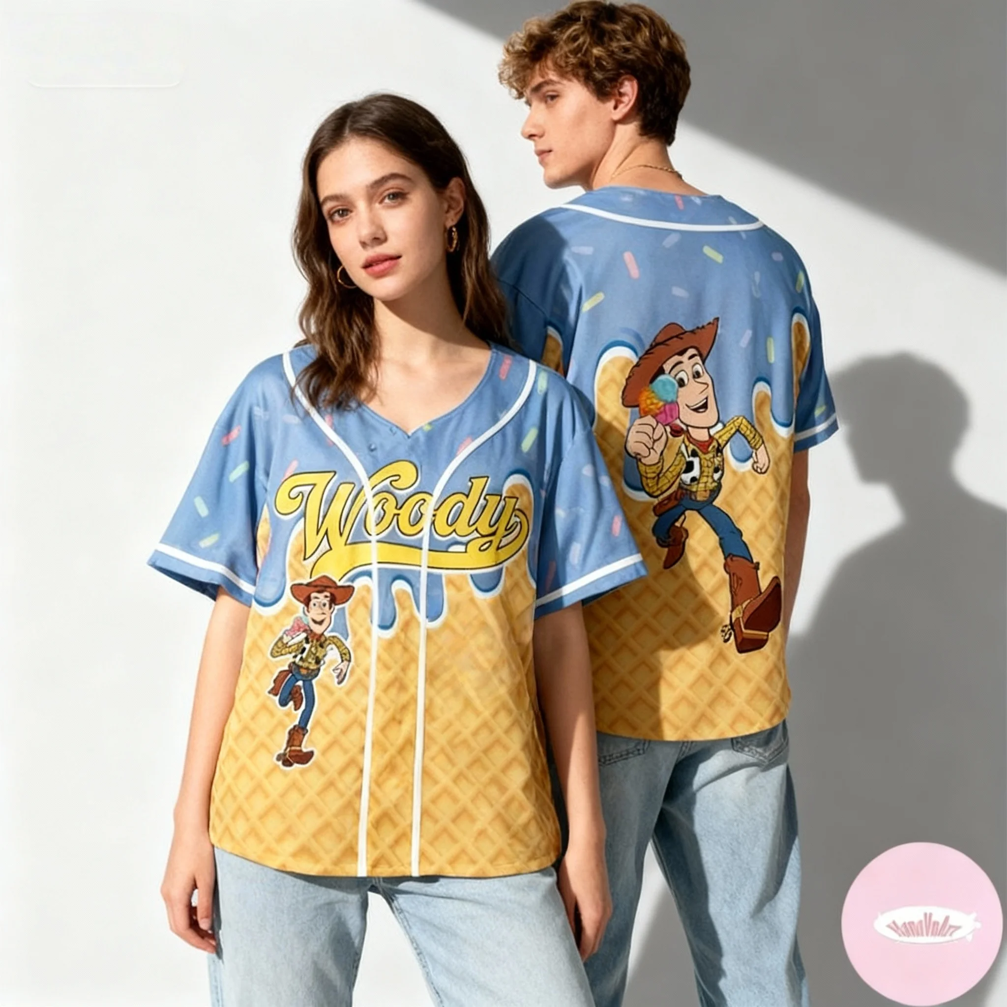 Disney Movie Series Woody Daisy Theme Jersey Sweet and Cool Street Summer T-shirt Oversized Girls Adult Hot Selling Item