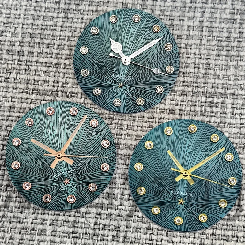 24,5 mm Zifferblatt, grüne Farbe, kein Kalender, Zifferblätter, Silber, Gold, Roségold, Diamantmarkierungen für NH05 NH06-Uhrwerk, Ersatzuhr