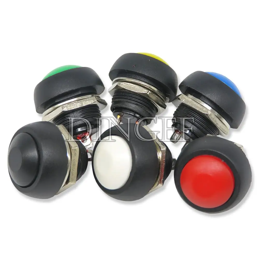 6PCS PBS-33b 2Pin Mini Switch 12mm 12V 1A Waterproof momentary Push button Switch since the reset Non-locking