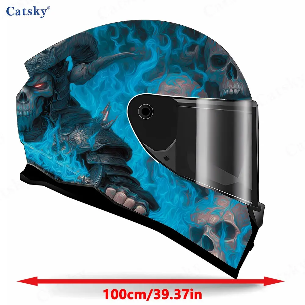 Icy Blue Skull Demon Samurai Pattern Helmet stickers , PVC Material Multifunctional Helmet Stickers, Scratch-Resistant & Fade-Pr