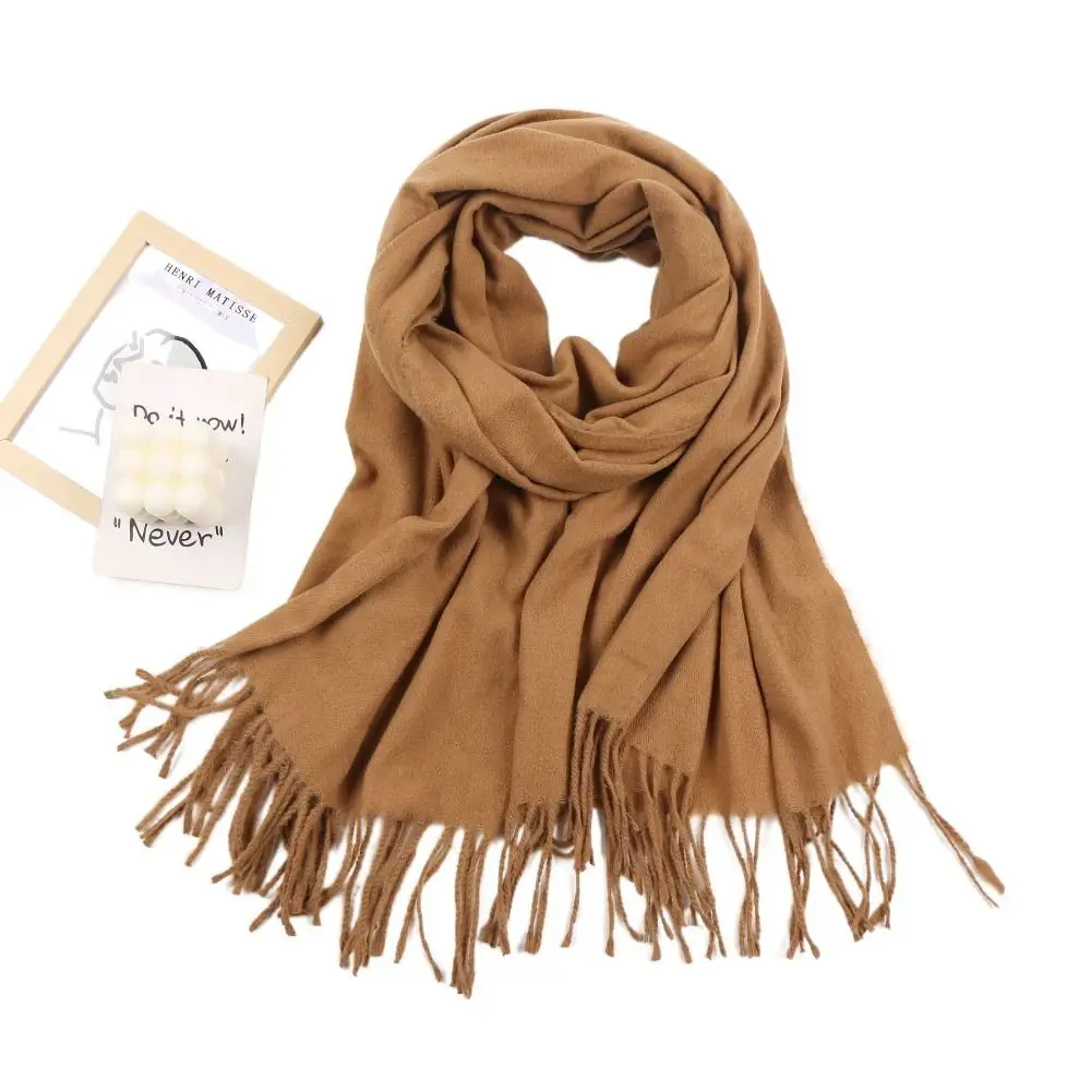 

Fashion Solid Color Imitation Cashmere Scarf Thicken Comfortable Shawl Wraps Long Neck Guard Shawl Women Girls