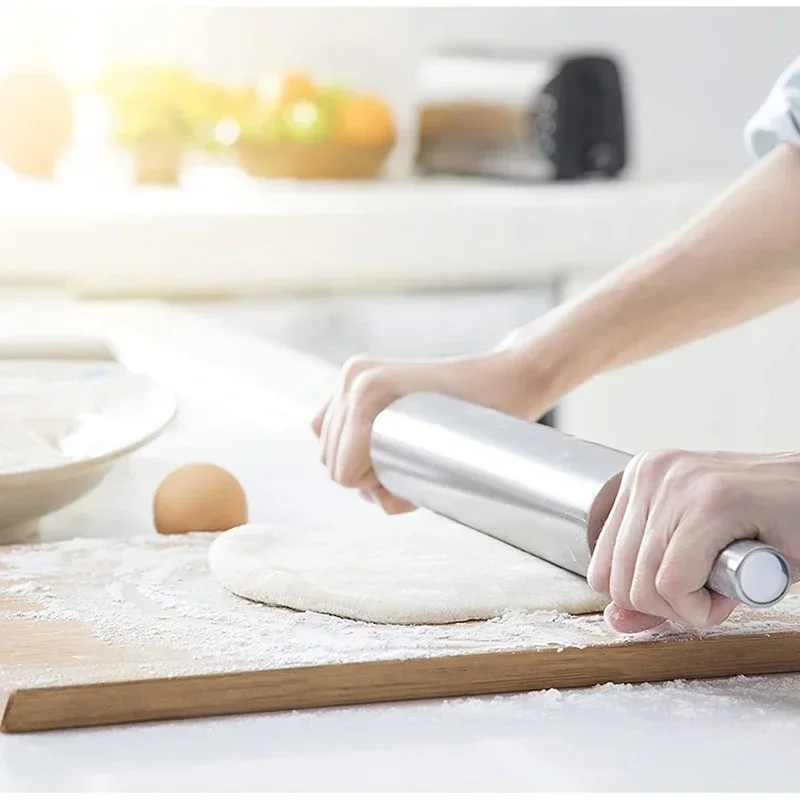 

1Pcs Stainless Steel Fondant Rolling Pin Non-stick Pizza Noodles Cookie Cake Roller Kitchen Roller Easy Dough Rolling Tool