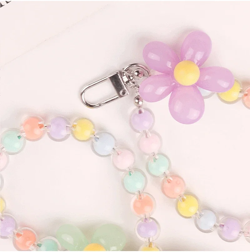 New Fashion Beaded Resin Flower Car Keychain Pendant DIY Color Beaded Chain Headphone Set Couple Bag Decoration Wholesale