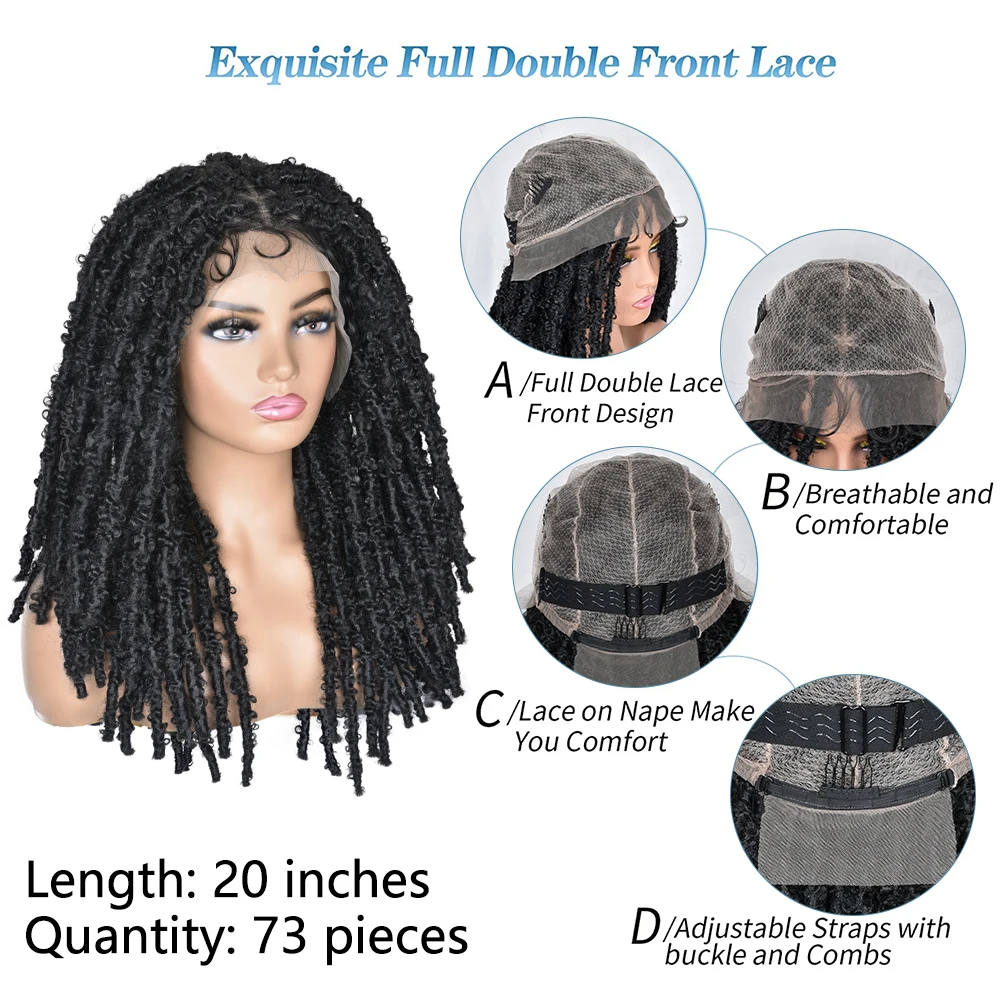 Farfalla Locs Crochet Hair Full Lace Front 20 pollici intrecciato a mano Faux Locs trecce disordinate Locs parrucche per capelli con i capelli del bambino per le donne