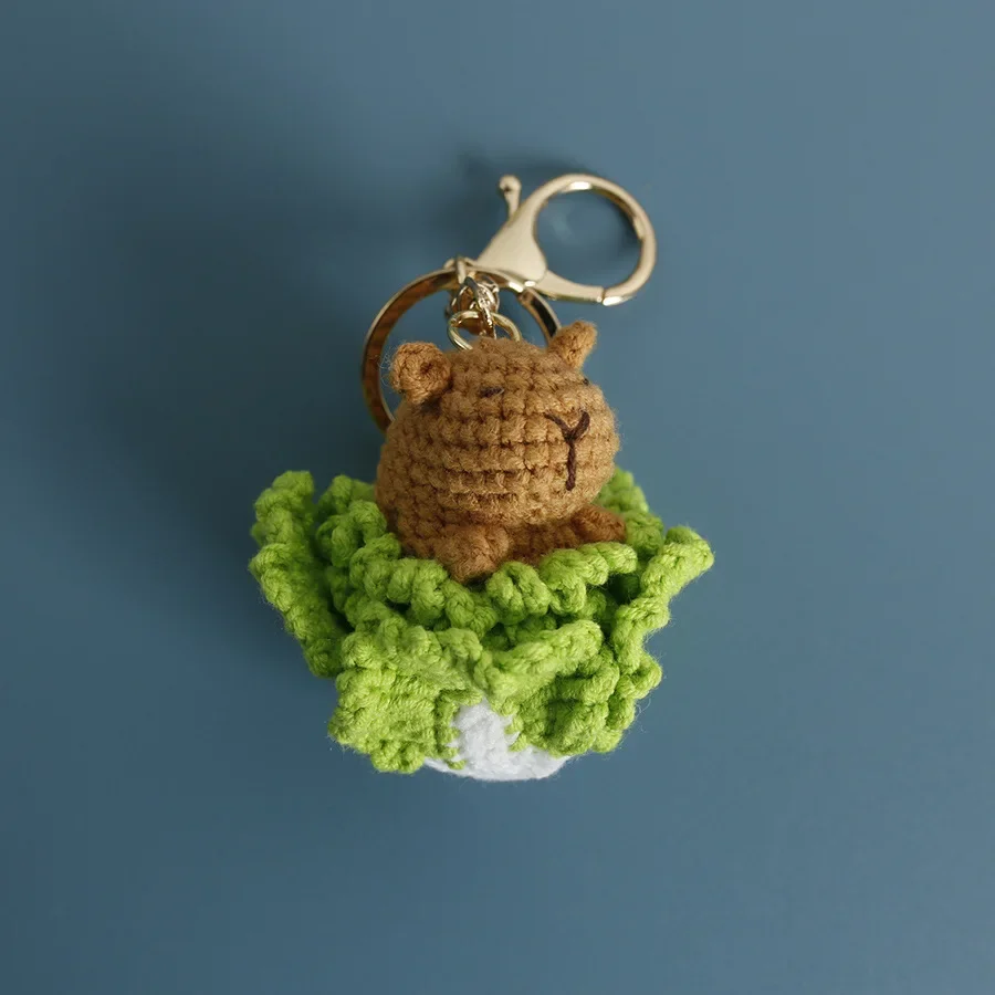 

Funny Capybara Doll Crochet Keychains Creative Knitting Cartoon Capybara Keyrings Cute Animal Doll Knitted Keychain For Car Keys