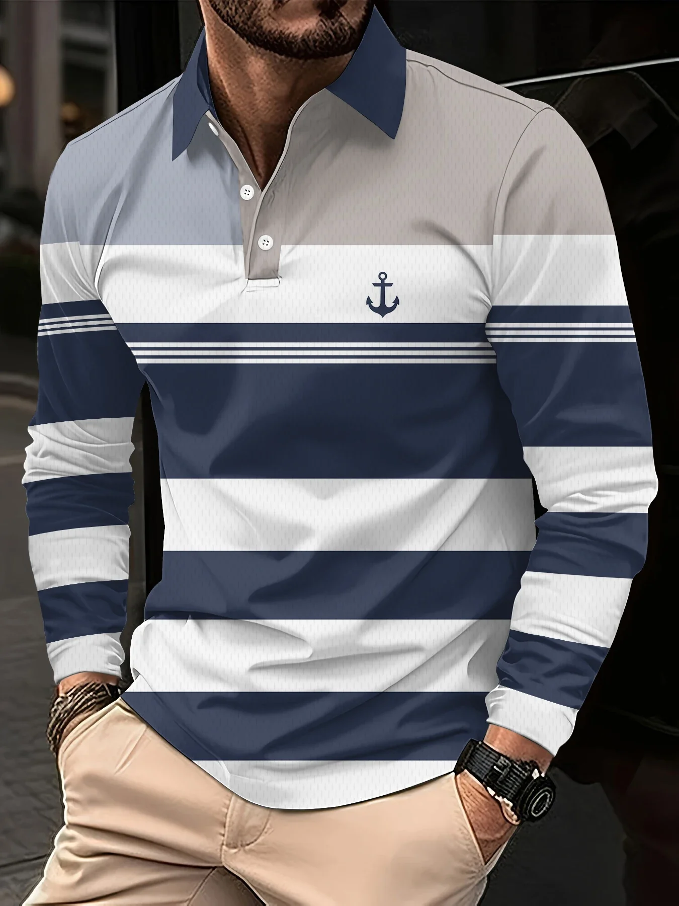Men's long sleeved polo classic striped polo shirt for men autumn man clothes casual comfortable suitable for button polo shirts