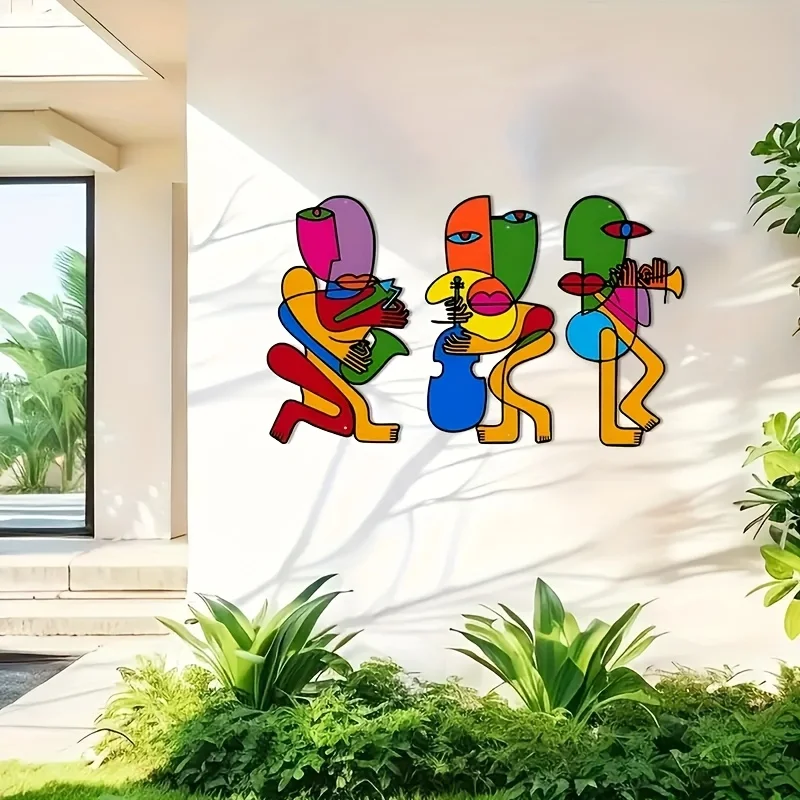 3 Pieces of Colorful Abstract Picasso-Style Metal Wall Sculptures 2D Flat Decoration, Colorful Abstract Picasso-Style Door and Wall Decoration, Farmhouse Living Room Bedroom Kitchen Wall Decoration, Outdoor Porch Balcony, Gift, Metal Artwork, 2D Flat view 4