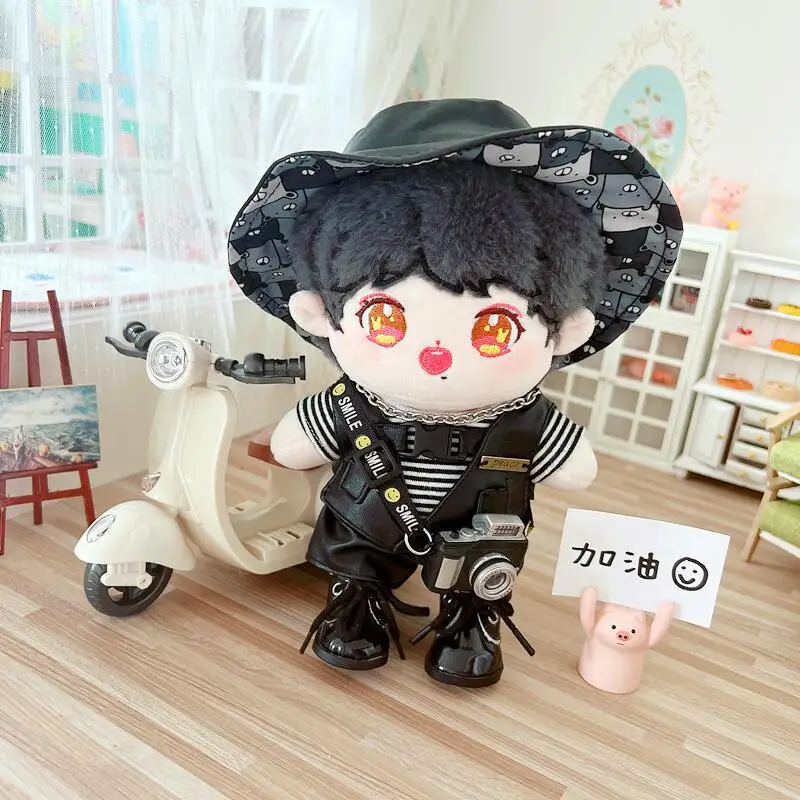 Doll Clothes Plush 20cm Idol Doll Clothes vest necklace camera pants hat Kids Stuffed Animal Cute Cartoon suit Toys Gift