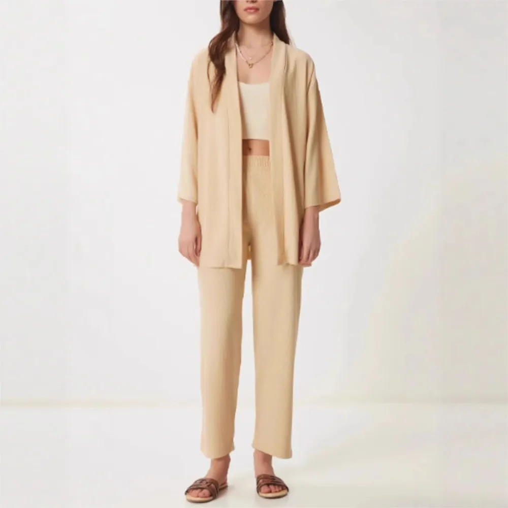 

Повседневный кардиган + широкие брючные костюмы, однотонные свободные повседневные удобные модные комплекты из двух предметов для женской одежды