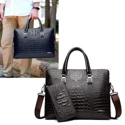 Alligator Briefcase Bag for Man PU Leather Crocodile Tote Handbag Laptop 14 Male Shoulder Business Messenger Crossbody Side Bag