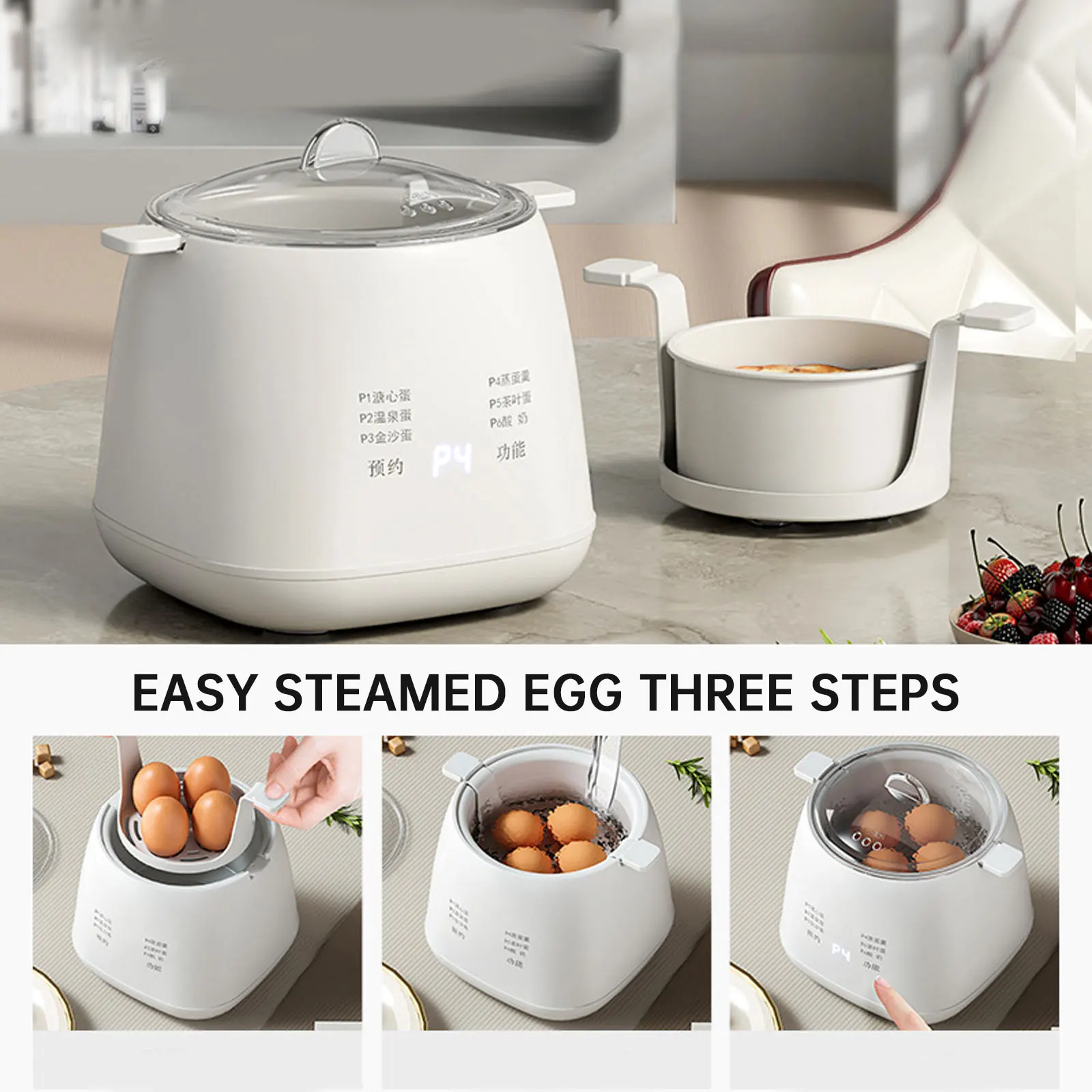 220V Smart Egg Cooker Fully Automatic Buns Corn Steamed Boil Breakfast Machine Reservation Multifunction Soft Boiled Eggs Cooker