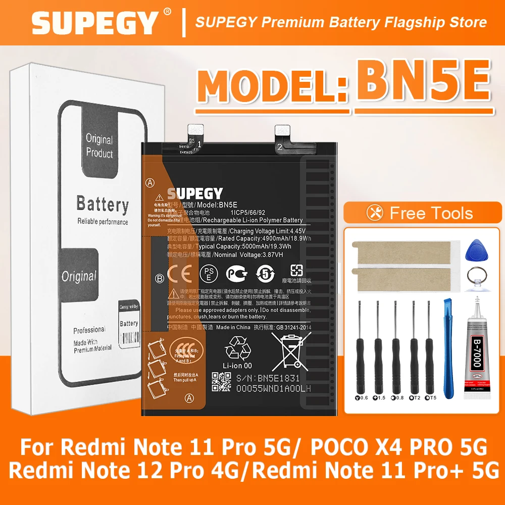 2026 Years 100% New Battery BN5E For XIAOMI Note 11 Pro 5G/ POCO X4 PRO 5G /Redmi Note 12 Pro 4G Battery +Tools