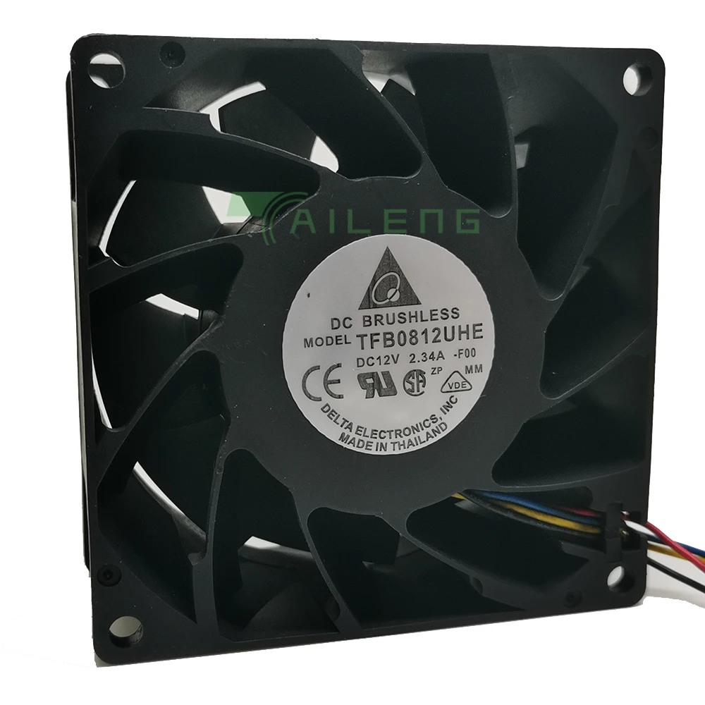 Ventilador axial do inversor quadrado, Delta TFB0812UHE, DC12V, 2.34A, 80x80x38mm Servidor