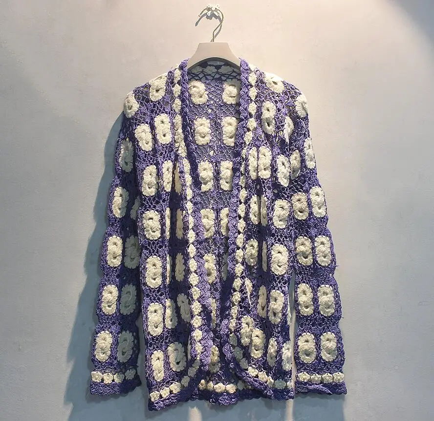 

TIYIHAILEY Knitting Crochet Coat Women Hand Made Autumn Outerwear Full Sleeve Cardigan Custom Made Loose Coat Sweaters Beaded