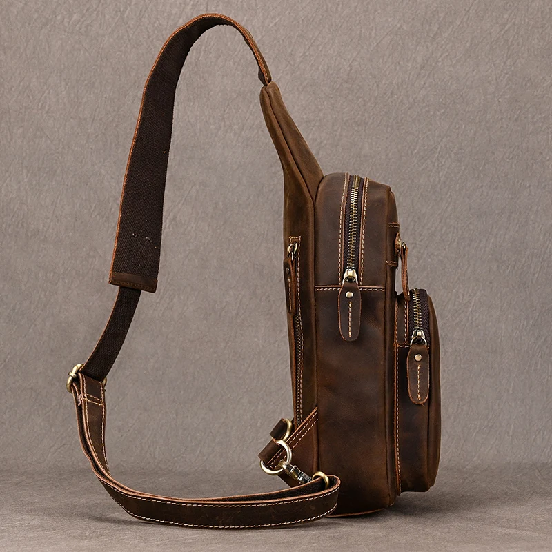 Cow Leather Men\'s Chest Bag Vintage Genuine Leather Male Summer Crossbody Bag Sling Shoulder Bags Small Travel Chest Pack