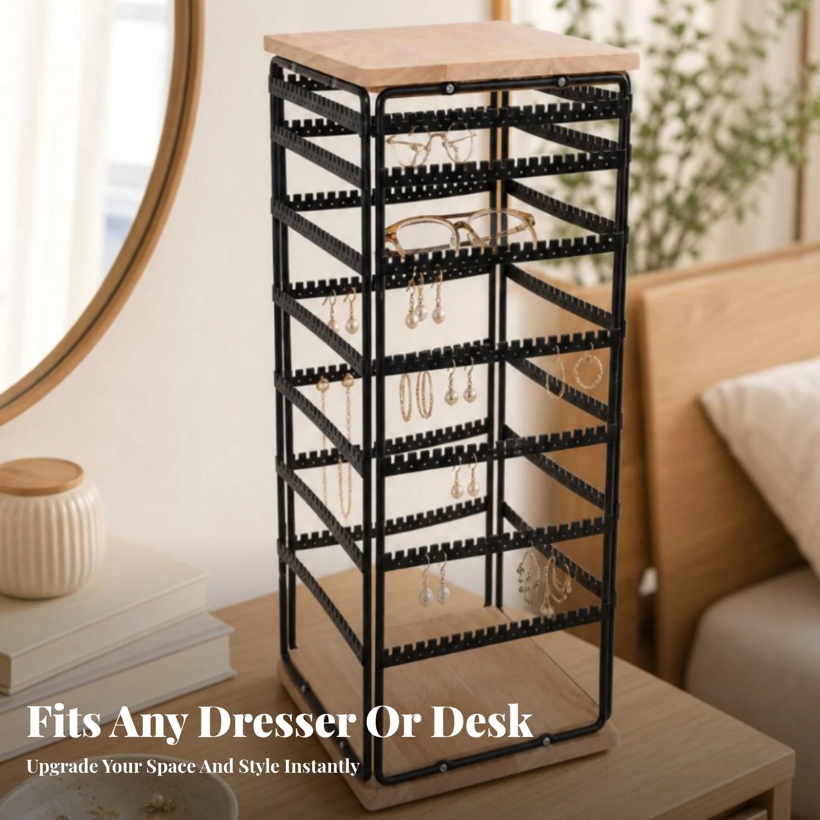 4 Sided 7 Tier Rotating Rack Black Metal Glasses Display Stand Space Saving Rotating Display Rack Retail Fixture