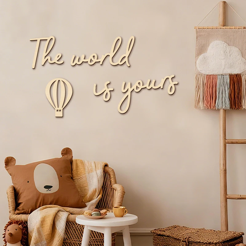 Wooden Wall Stickers Door Sign Wall Stickers Wood Letters Phrase with Hot Air Balloon Decoration Wall Art Inspirational Quotes