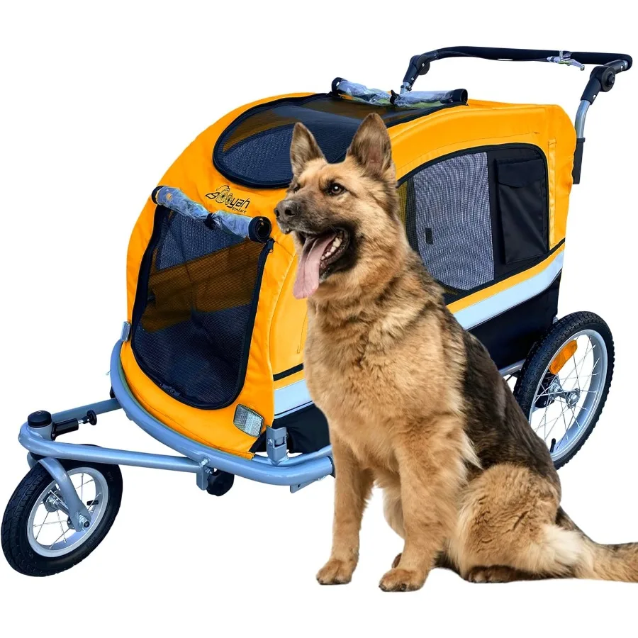 

Booyah Очень большая велосипедная коляска для собак с прицепом для домашних животных и бегунком с шоками без опрокидывания.