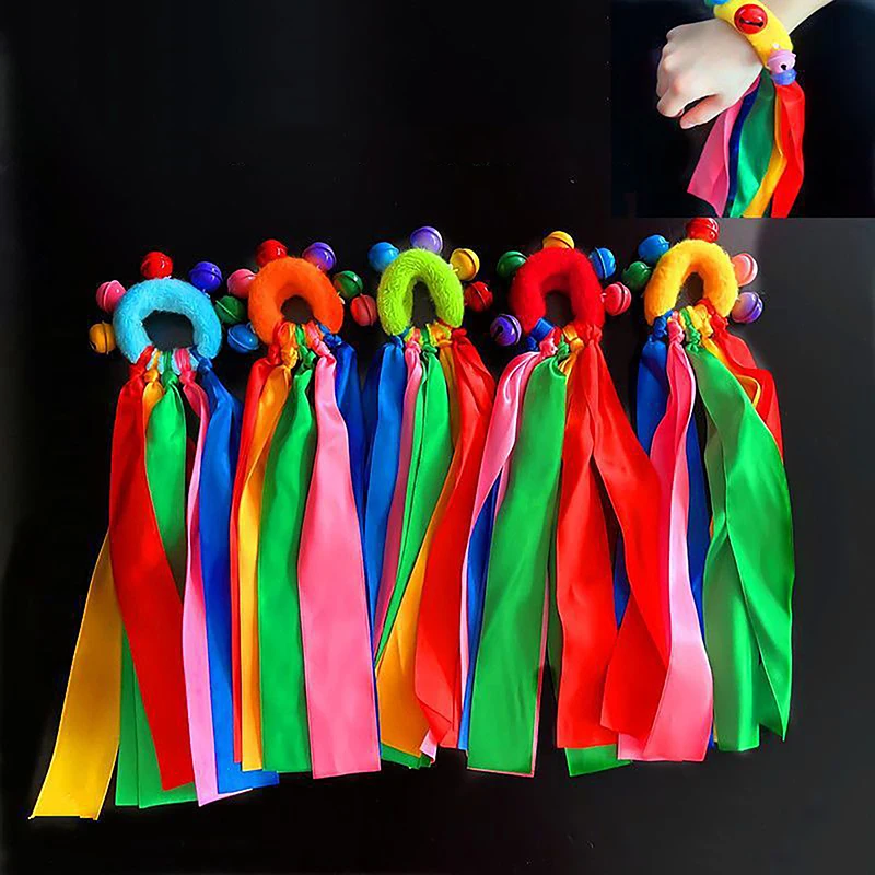 1Pc Random Children's Wrist Ribbon Team Sports Pompom Cheerleading Match Pom Club Dance Props Elastic Bracelet With Elastic Rope