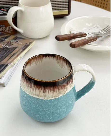 Japanese Premium Ins Style Retro Heavy-duty Color Contrast Ceramic Mug Coffee Tea Cup 380ml