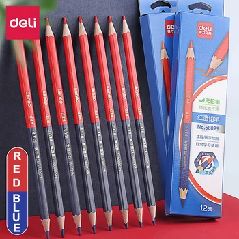 Deli Rood Blauw Potlood Hb Dual Kleur Pen Voor Kid 'S Adult Ontwerp Tekening Industriële Engineering Markering Houten Potlood Briefpapier