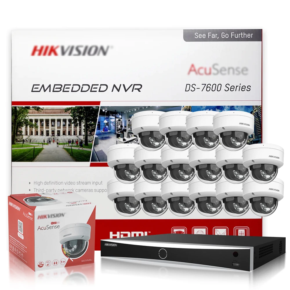 

Комплект IP-камер Hikvision 16-канальный, купольные, 16 PoE, 2 HDD, 4K NVR DS-7616NXI-K2/16P, 4MP AcuSense Color, DS-2CD2143G2-LIS2U, черно-белый