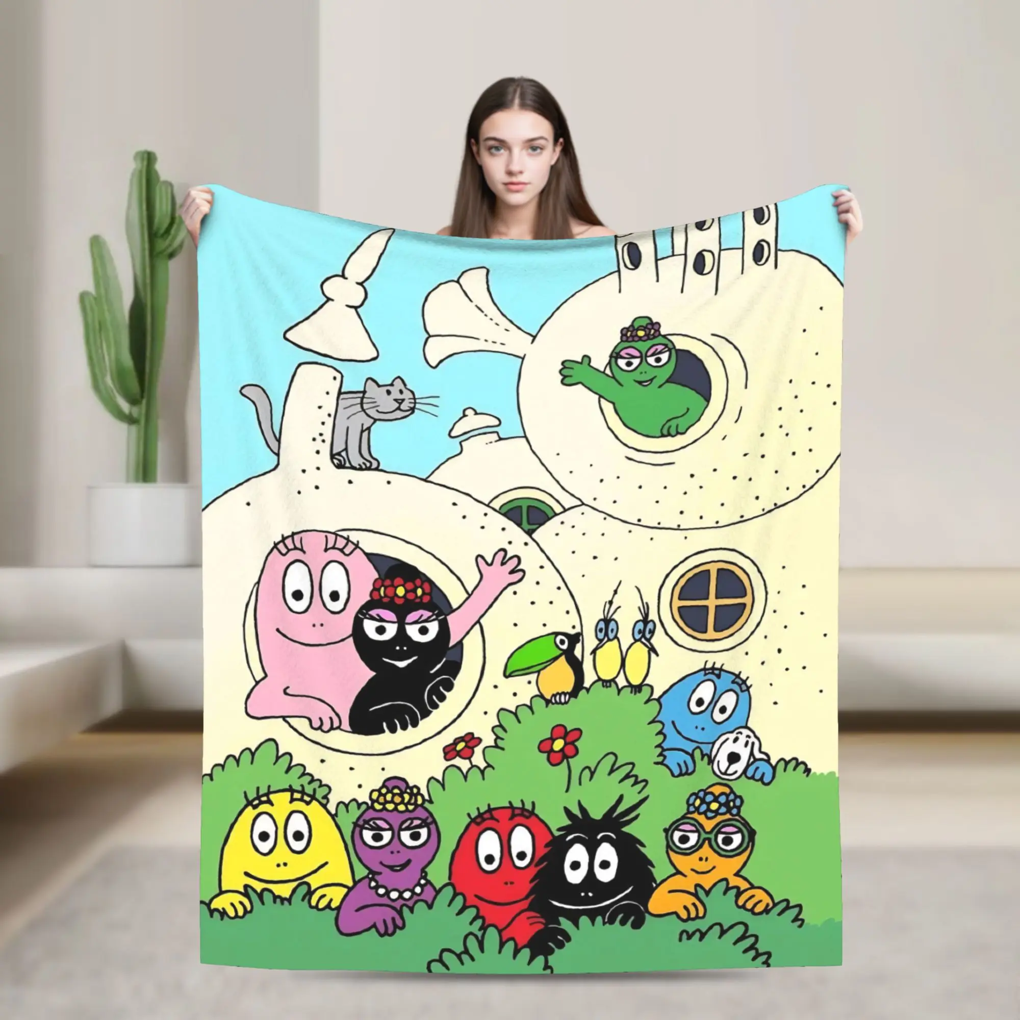 

Одеяло Kawaii Barbapapa с героями мультфильмов для дивана, мягкое пушистое плюшевое одеяло 50x60 дюймов, покрывала разных размеров на все сезоны