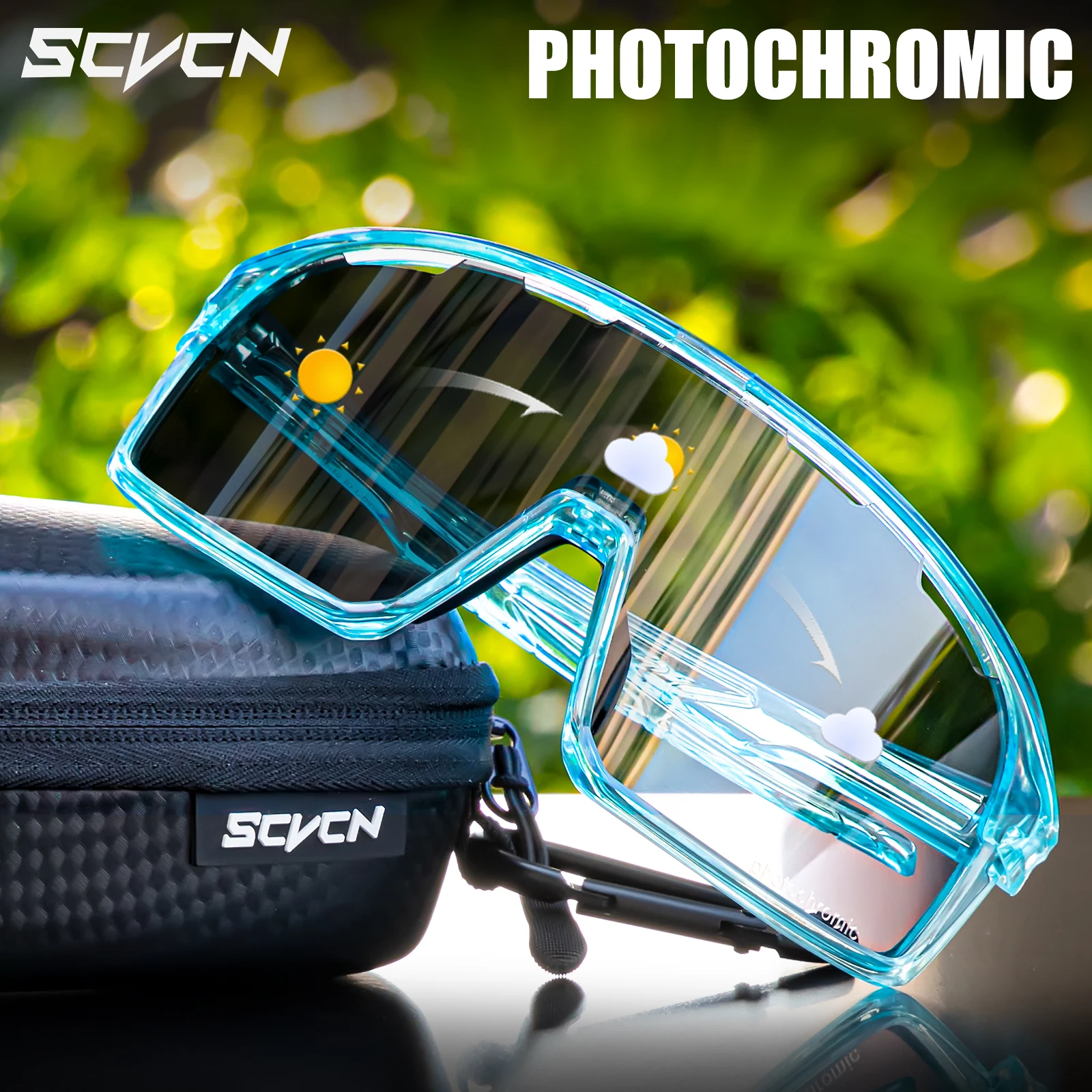 SCVCN Photochromic Cycling Glasses Outdoor Bicycle Sunglasses Sports Eywear Men MTB Cycling Sunglasses Women Road Bike Glasses