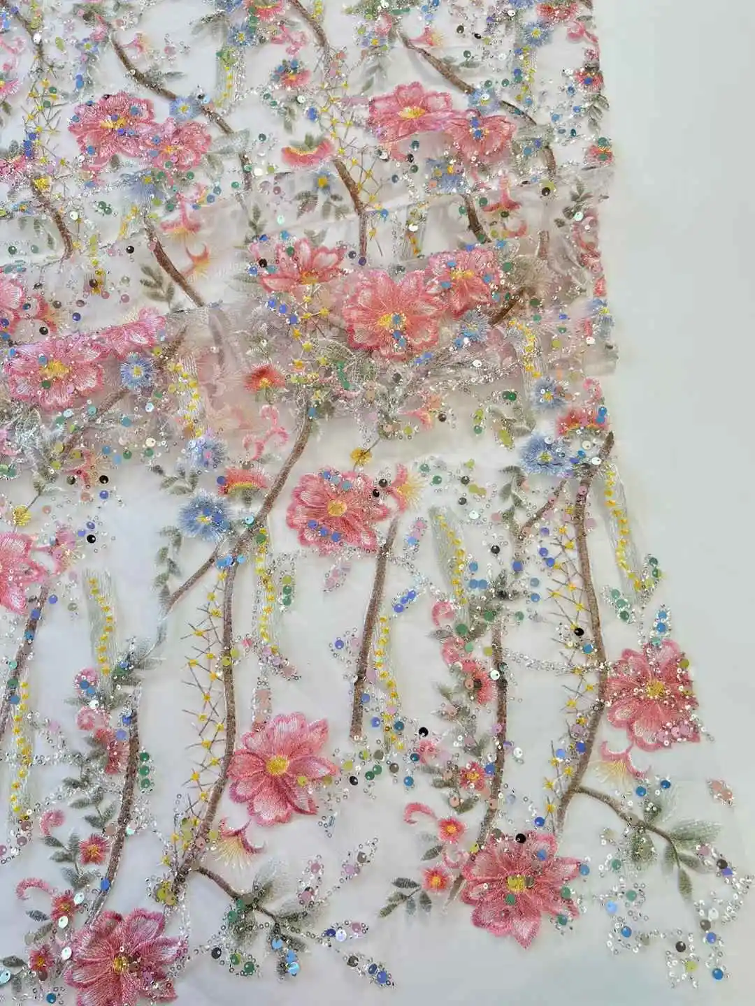 

Африканская французская кружевная ткань с бисером, 2025 г., высококачественное кружево с вышивкой, нигерийское тюлевое кружево с блестками, 5 ярдов для праздничного платья