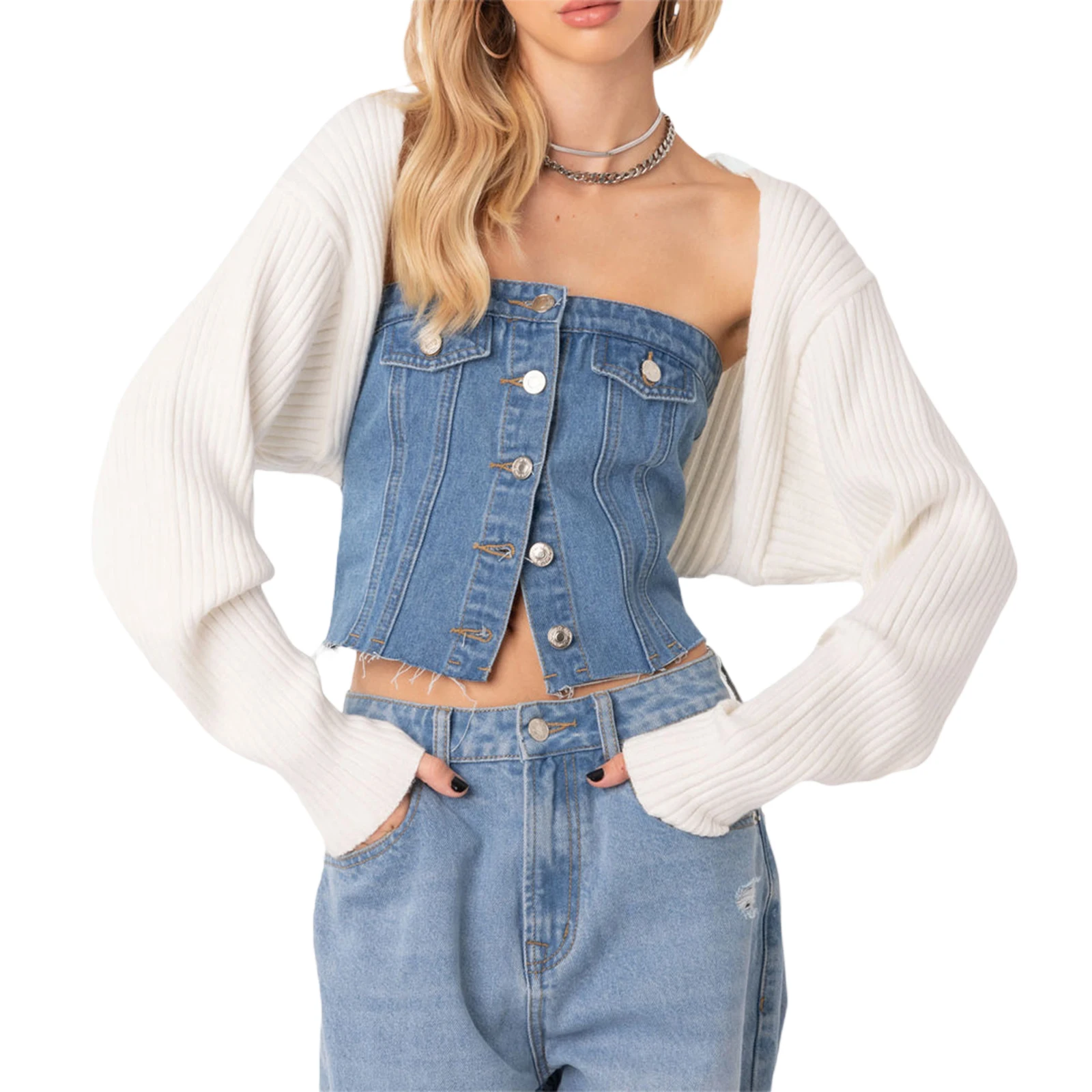 

Women's Fashion Wild Y2K Grunge Knitted Shrugs Solid Color Long Sleeve Open Front Sweater Coat Casual Cardigan