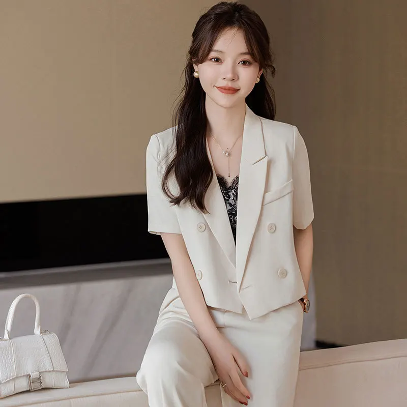 Chiffon Short Sleeve Suit Coat Women's Thin Summer2024New Casual Small Short Professional Tailored Suit Suit